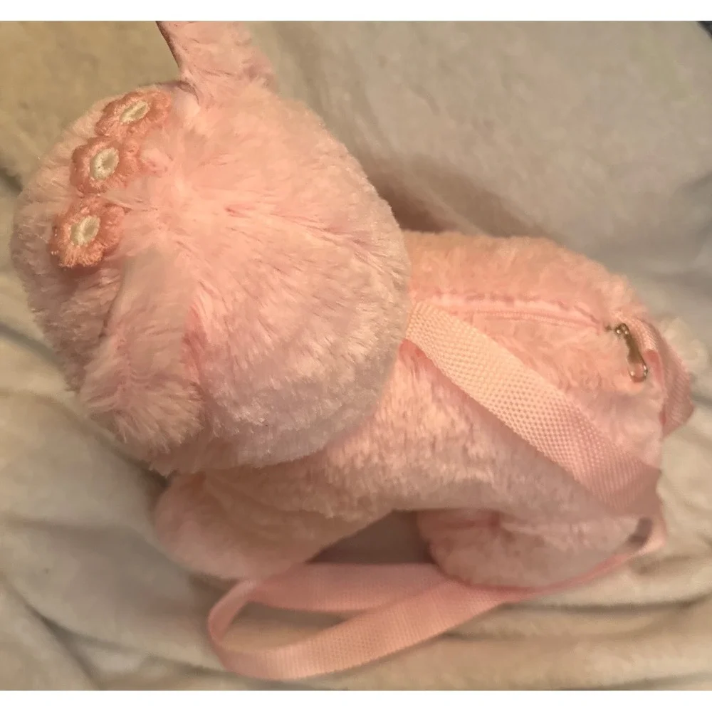 Pink Plush Fox Kitten Kids Faux Fur Crossbody Purse Embroidered Eyes 9 Inch